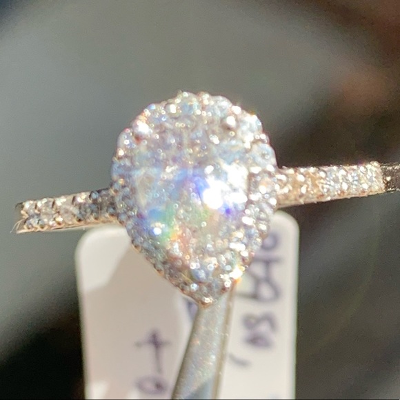 Platinum Pear Cut Halo Diamond Ring - Picture 13 of 15